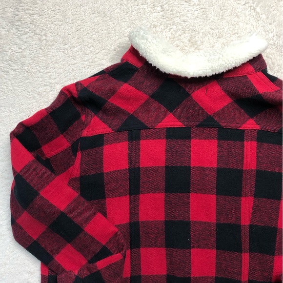Torrid Trucker Coat Buffalo Plaid Red Stretch Twill  Cotton Sherpa Jacket - Picture 8 of 9